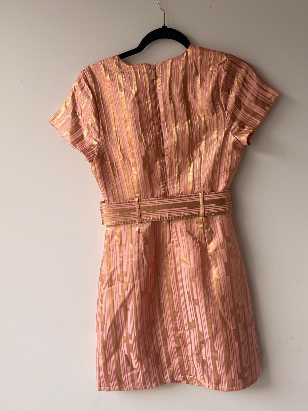 JB by Julie Brown Pink and Gold Metallic Belted Party Dress - Picture 4 of 6